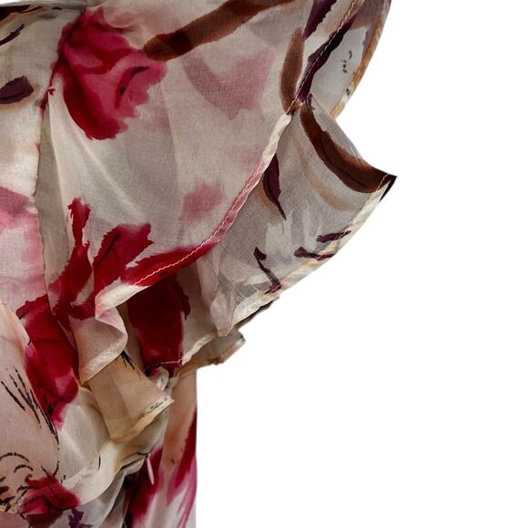 Sundance Silk Y2K Cream & Pink Floral Vneck Top, Size 2, Flutter Sleeves, Fitted - Picture 6 of 10
